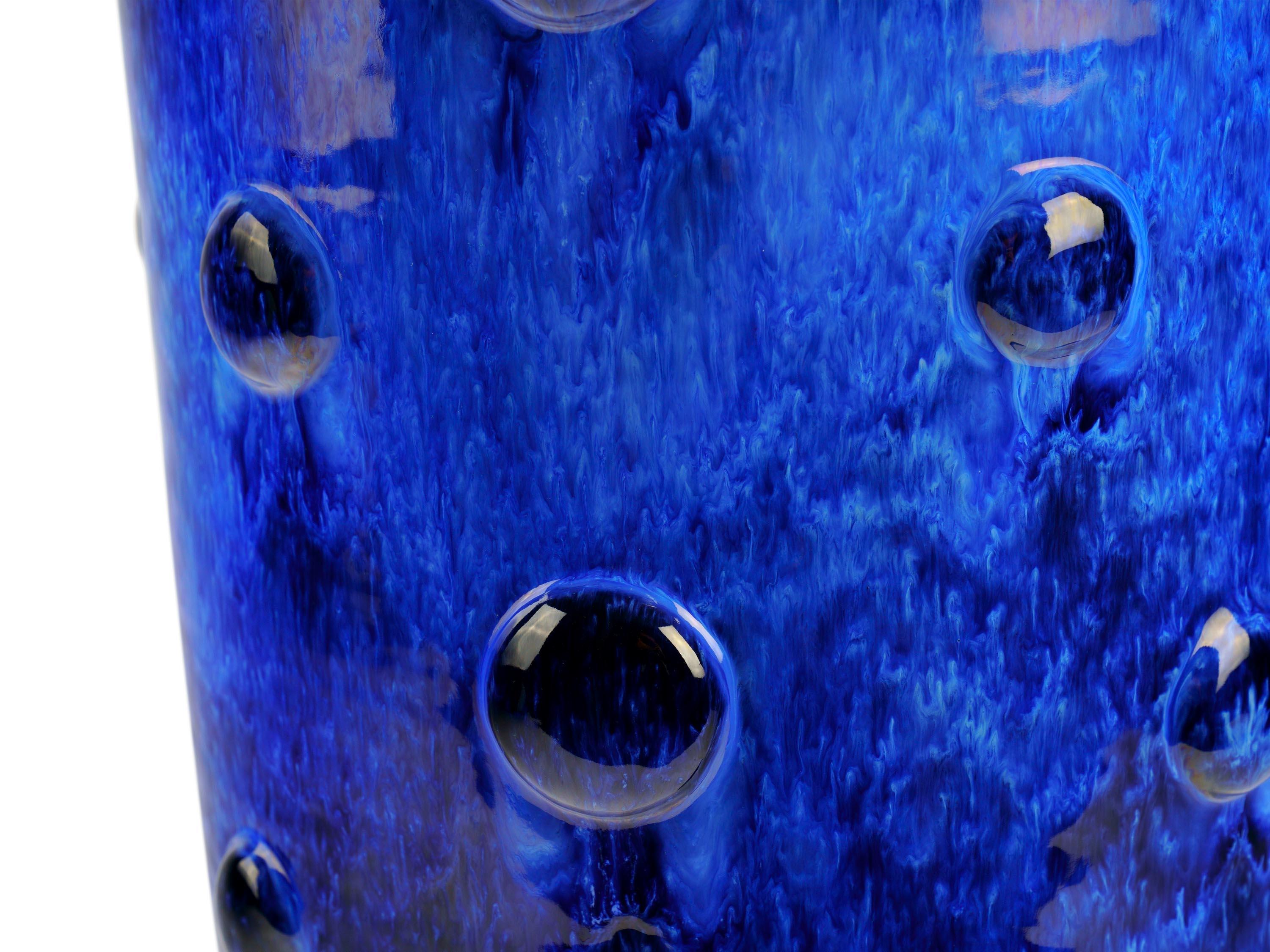 Contemporary Cobalt Blue Majolica Vase Vessel Ceramic Centerpiece Sculpture Handmade, Italy For Sale