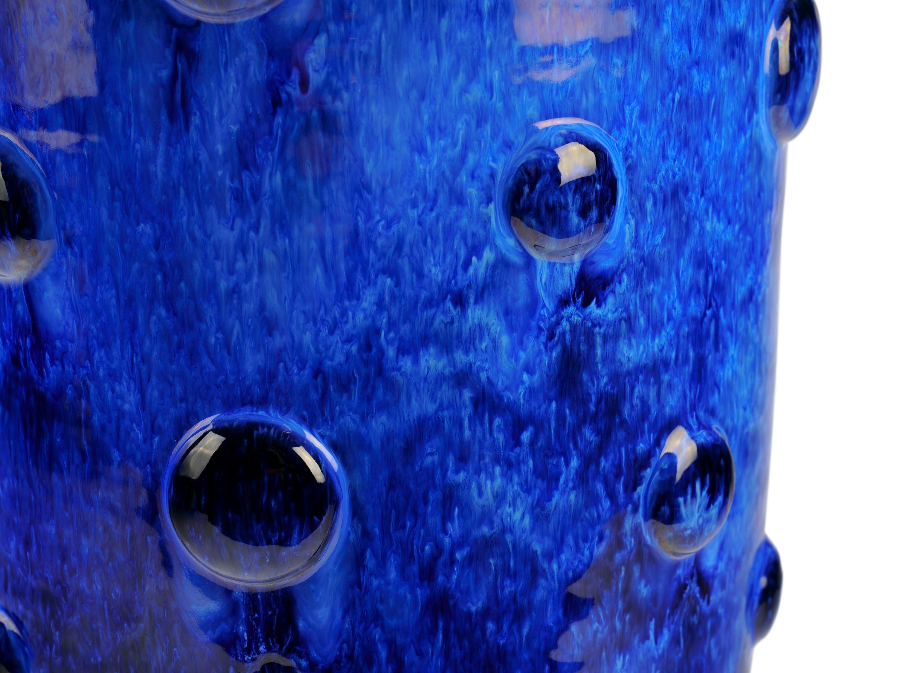 Cobalt Blue Majolica Vase Vessel Ceramic Centerpiece Sculpture Handmade, Italy For Sale 1