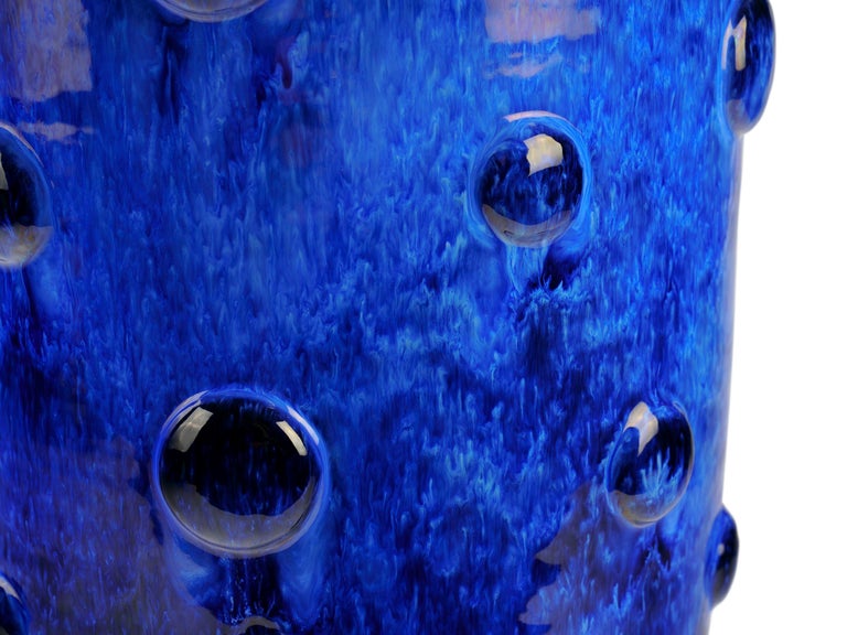 Cobalt Blue Majolica Vase Vessel Ceramic Centrepiece Sculpture Handmade, Italy For Sale 4