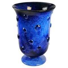 Cobalt Blue Majolica Vase Vessel Ceramic Centerpiece Sculpture Handmade, Italy