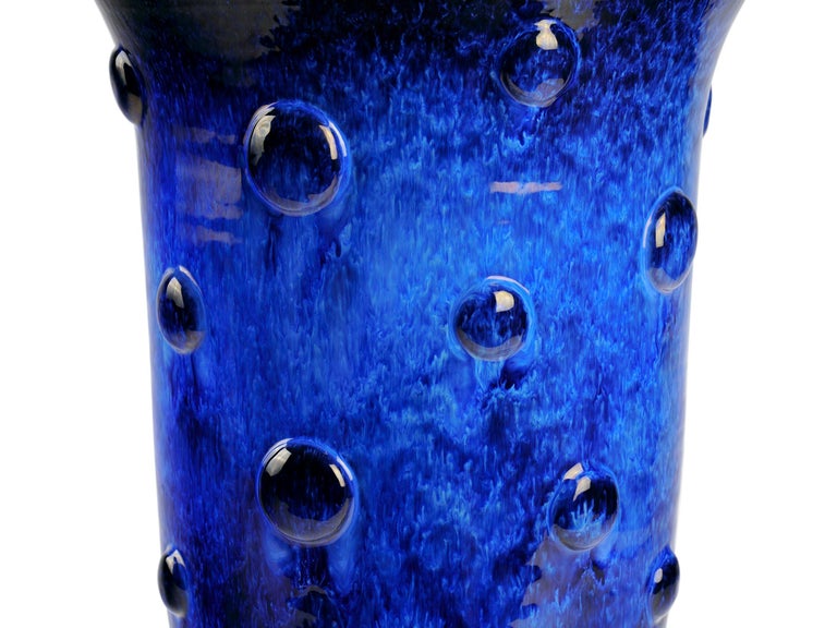 Modern Cobalt Blue Majolica Vase Vessel Ceramic Centrepiece Sculpture Handmade, Italy For Sale
