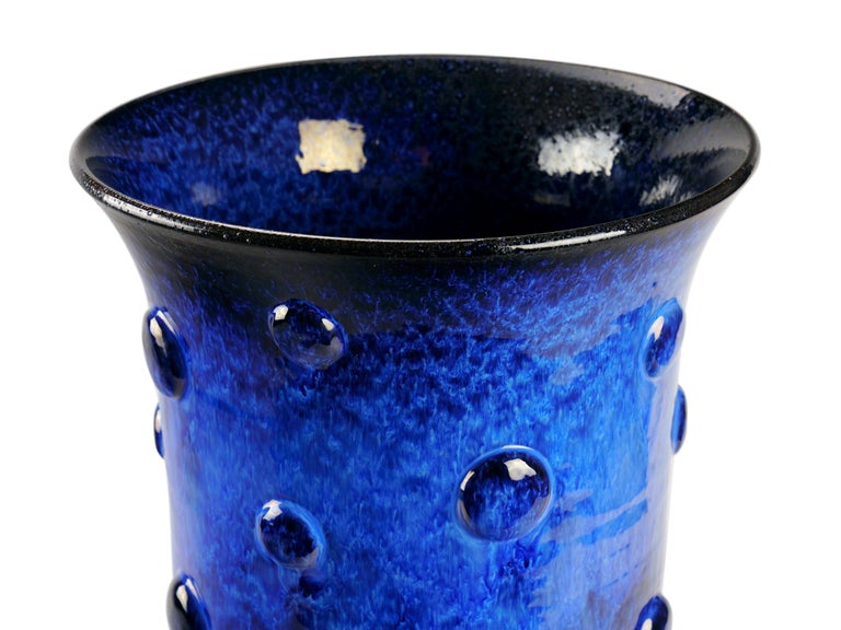 Italian Cobalt Blue Majolica Vase Vessel Ceramic Centrepiece Sculpture Handmade, Italy For Sale