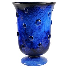 Cobalt Blue Majolica Vase Vessel Ceramic Centerpiece Sculpture Handmade, Italy