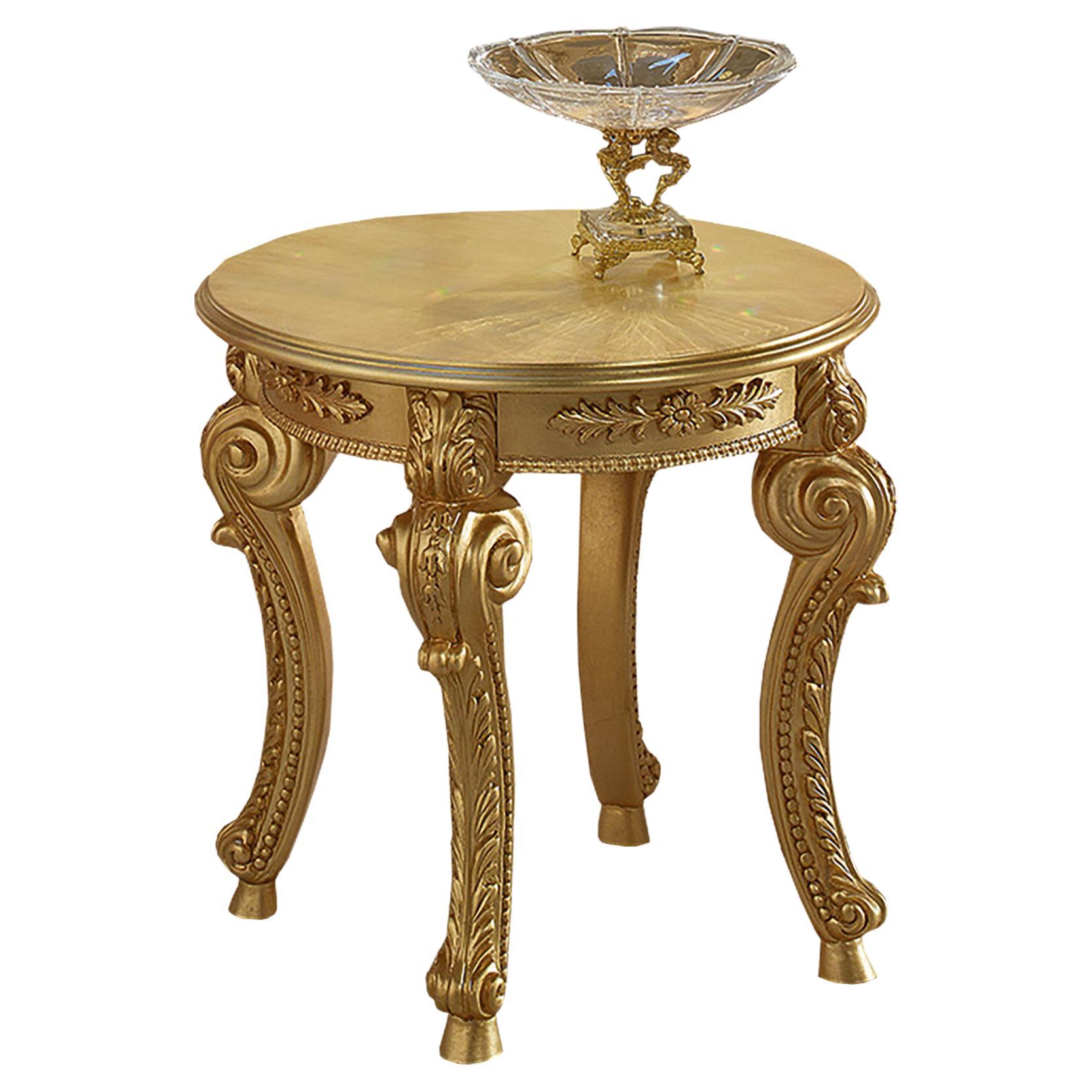 Table d'appoint ronde baroque en or total fabriquée à la main par Modenese Luxury Interiors