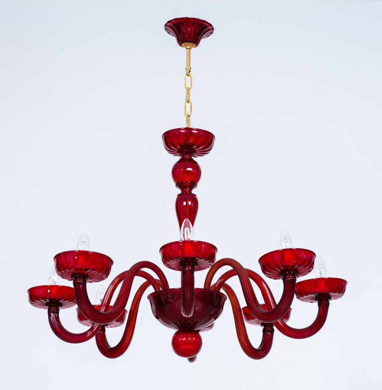 Red Chandelier In N Murano Glass, Venetian Red Chandelier
