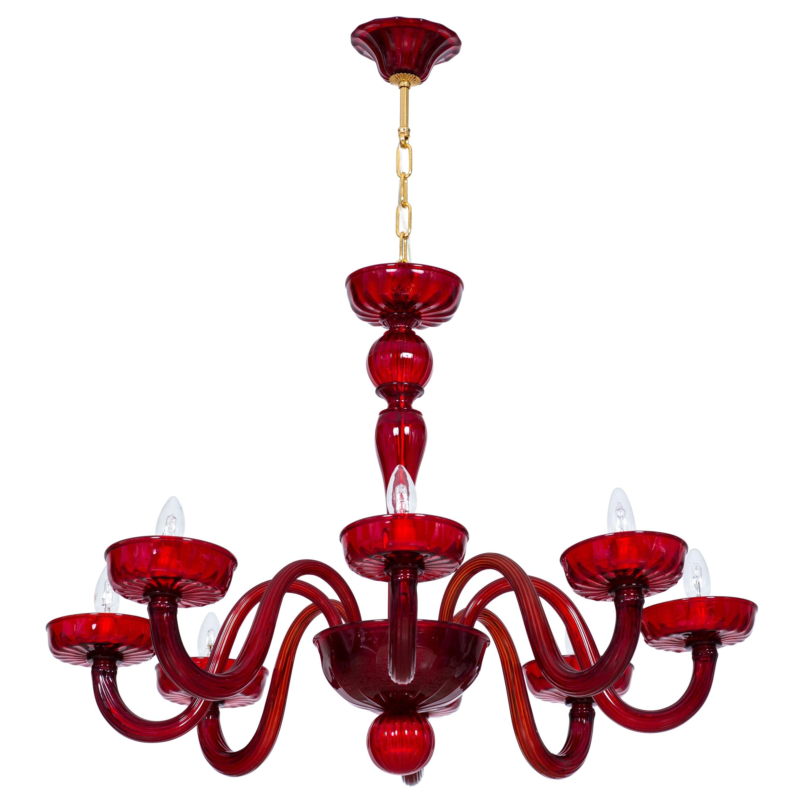 Red Murano Glass Chandelier from Sylcom, 1987 Red Murano Glass Chandelier from Sylcom, 1987