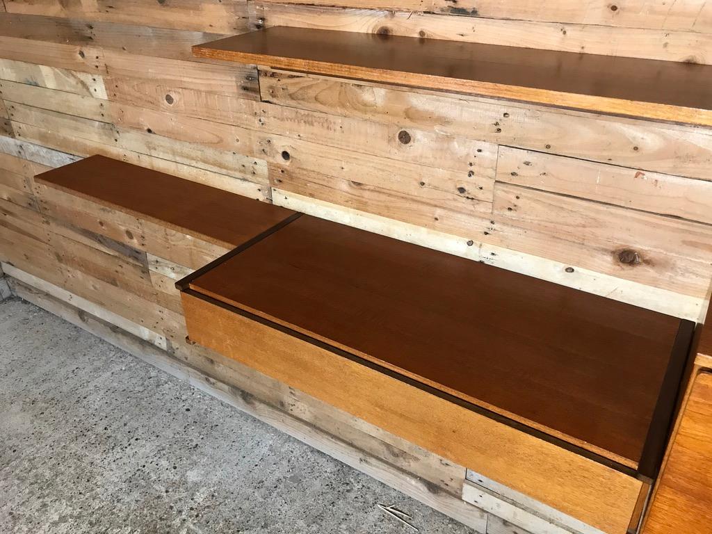 Totally Free-Hanging Large Teak 1960 Retro Desk with Two Drawers and 3 Shelves 4