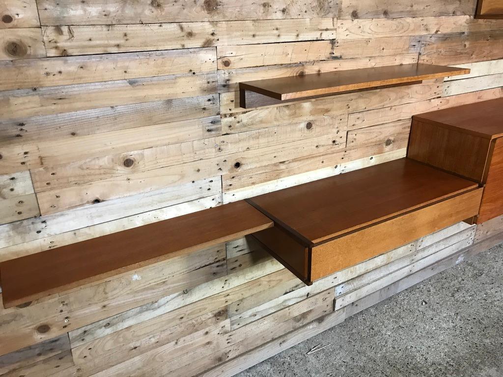 British Totally Free-Hanging Large Teak 1960 Retro Desk with Two Drawers and 3 Shelves