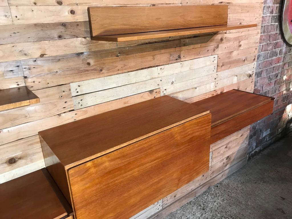 Totally Free-Hanging Large Teak 1960 Retro Desk with Two Drawers and 3 Shelves In Good Condition In Markington, GB