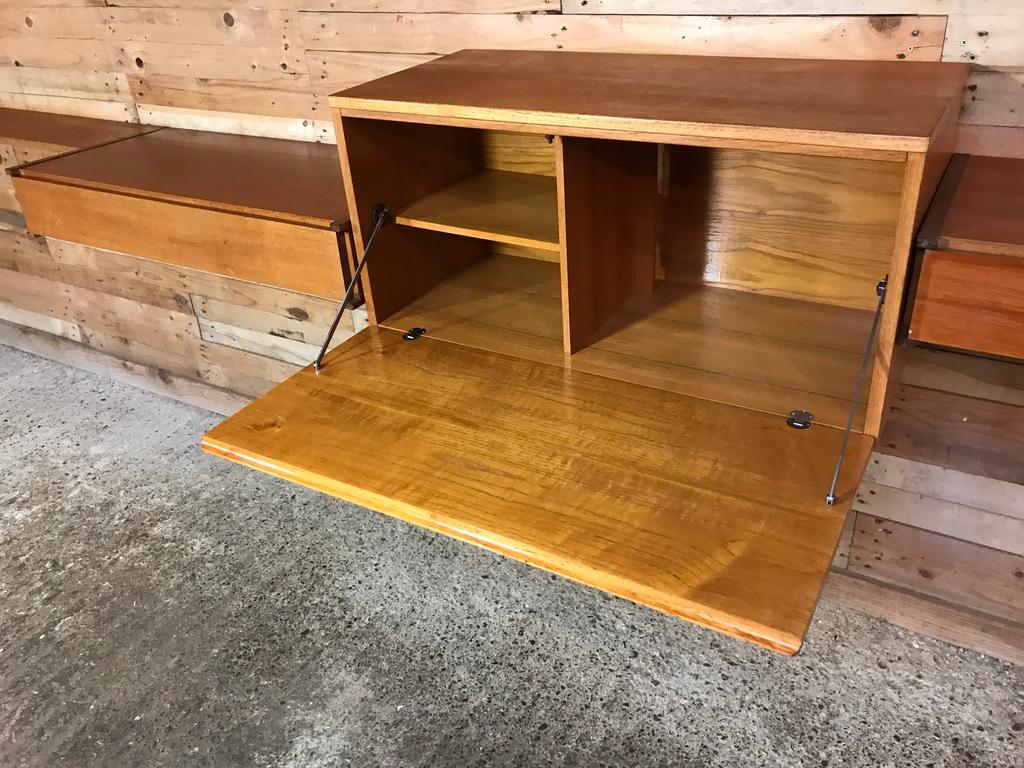 20th Century Totally Free-Hanging Large Teak 1960 Retro Desk with Two Drawers and 3 Shelves