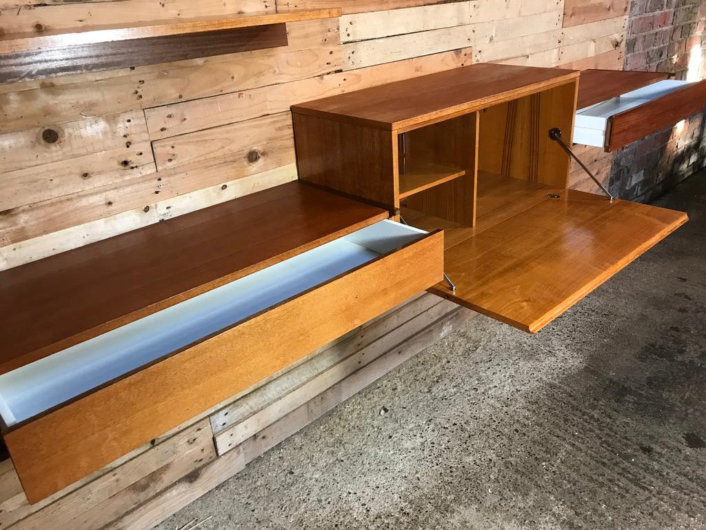 Totally Free-Hanging Large Teak 1960 Retro Desk with Two Drawers and 3 Shelves 1