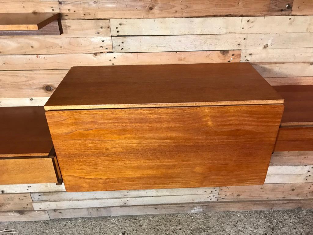 Totally Free-Hanging Large Teak 1960 Retro Desk with Two Drawers and 3 Shelves 2