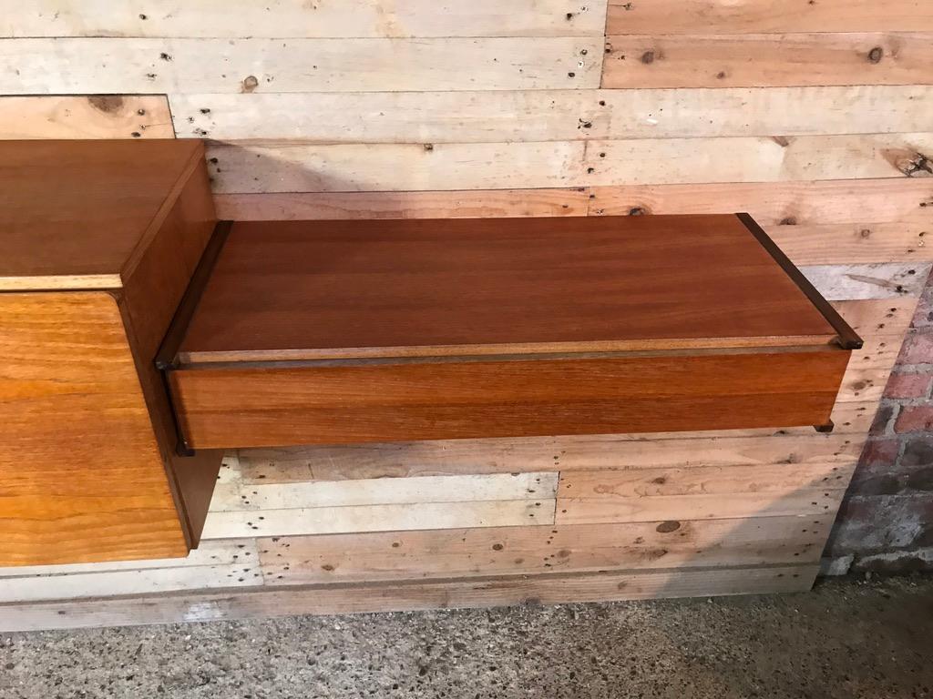 Totally Free-Hanging Large Teak 1960 Retro Desk with Two Drawers and 3 Shelves 3