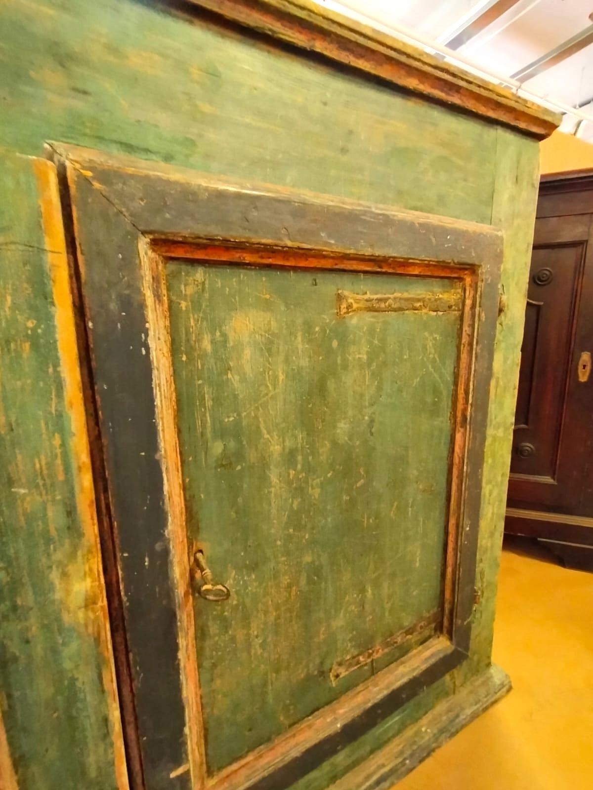 Lacquered Totally Original Rustic Sideboard with Light Blue and Ochre Lacquering For Sale