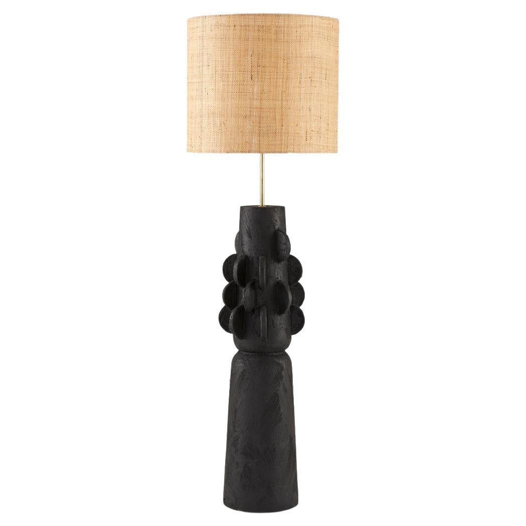 Totem #1 Modern Black Jesmonite Plastered Terracotta Raffia & Brass Table Lamp