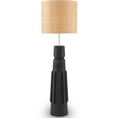 Totem #2 Modern Black Jesmonite Plastered Terracotta Raffia & Brass Table Lamp