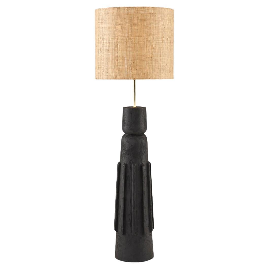 Totem #2 Modern Black Jesmonite Plastered Terracotta Raffia & Brass Table Lamp