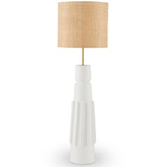 Totem #2 Modern White Jesmonite Plastered Terracotta Raffia & Brass Table Lamp