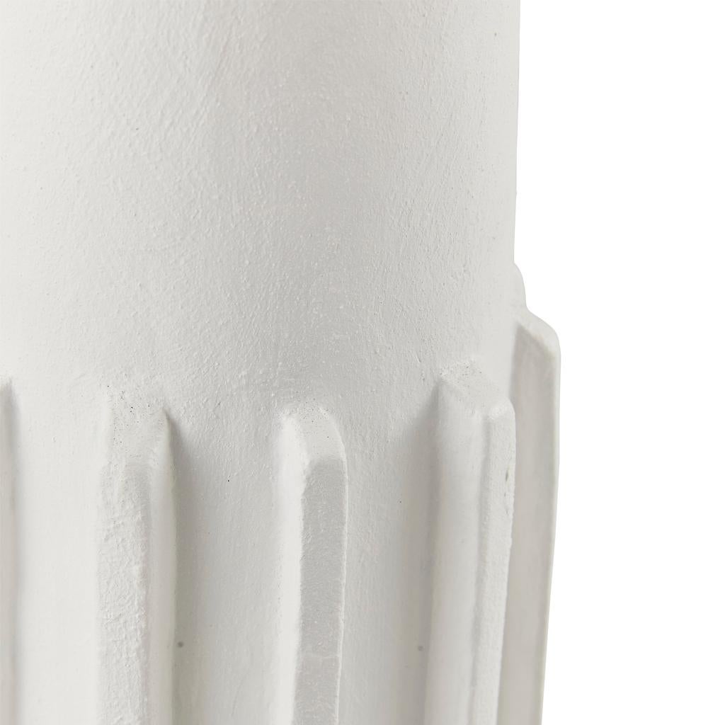 Contemporary Totem #2 Modern White Jesmonite Plastered Terracotta Raffia & Brass Table Lamp For Sale
