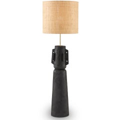Totem #3 Modern Black Jesmonite Plastered Terracotta Raffia & Brass Table Lamp