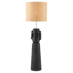 Retro Totem #3 Modern Black Jesmonite Plastered Terracotta Raffia & Brass Table Lamp