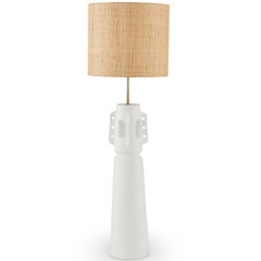 TOTEM #3 Modern White Jesmonite Plastered Terracotta Raffia & Brass Table Lamp