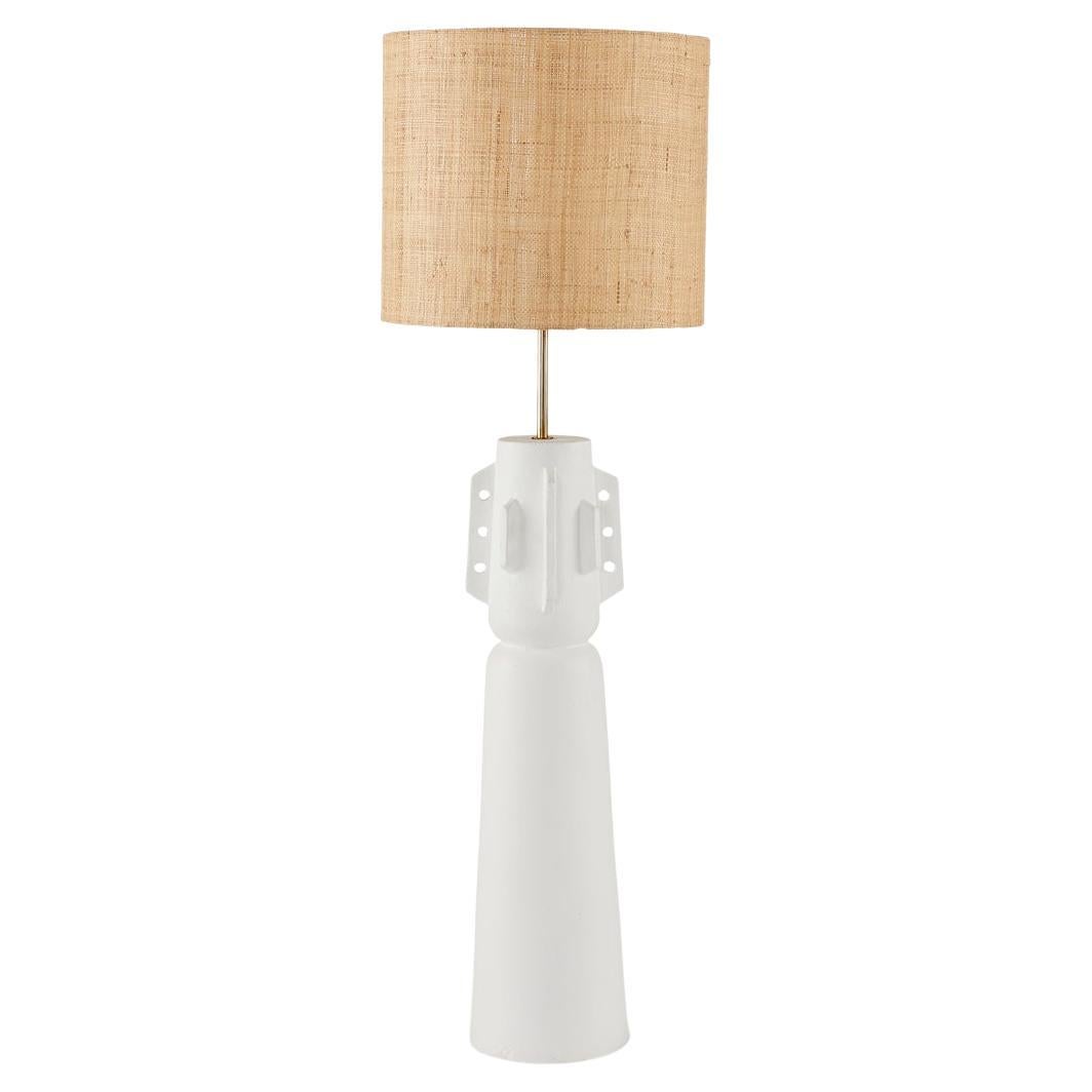 TOTEM #3 Modern White Jesmonite Plastered Terracotta Raffia & Brass Lampe de table en vente