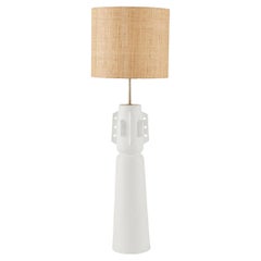 TOTEM #3 Modern White Jesmonite Plastered Terracotta Raffia & Brass Lampe de table