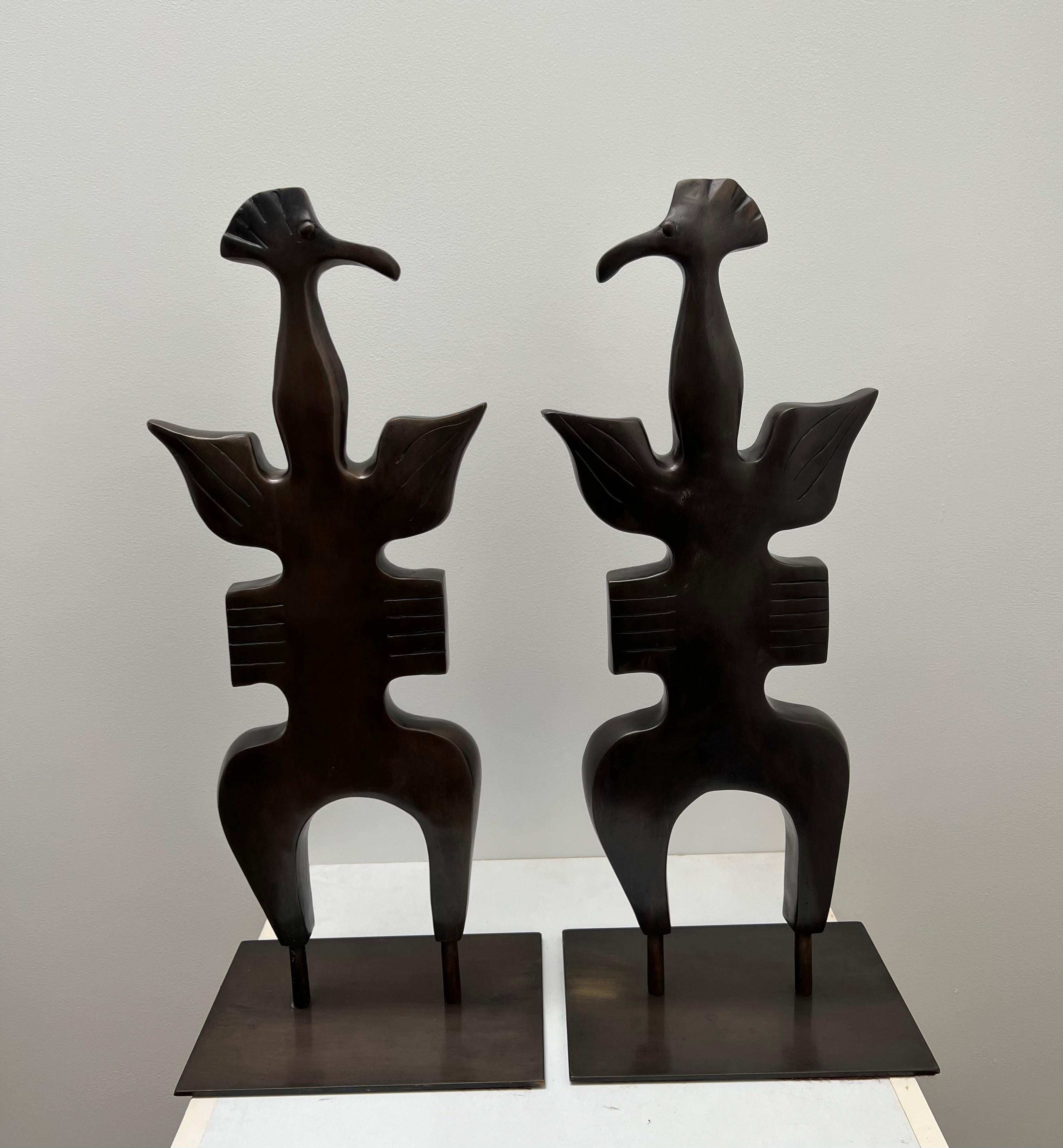 Modern  'Totem Birds'  Bronze Sculptures, One of a kind For Sale