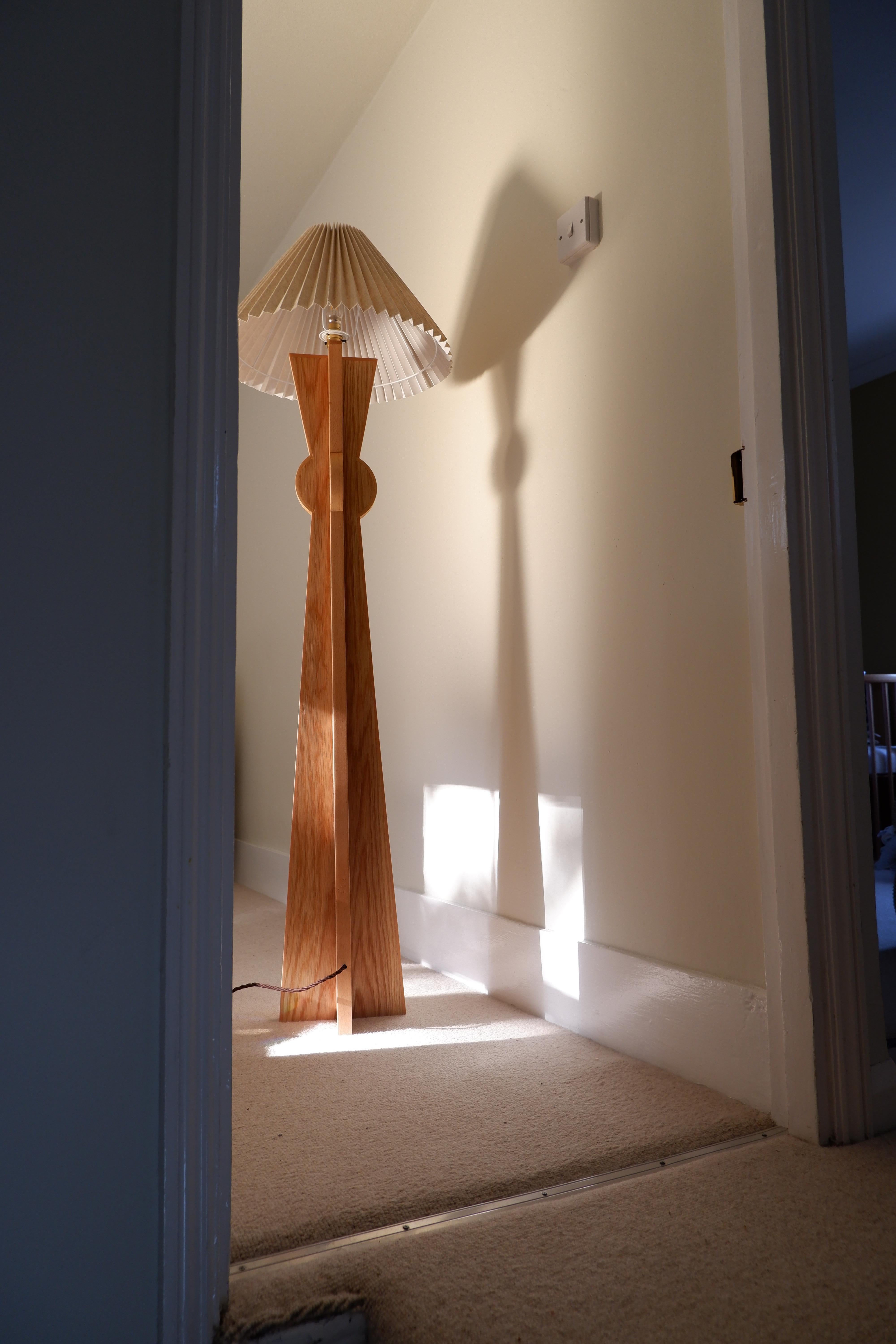 Contemporary Totem Floor Lamp, by Josh Page Studio. Oak with beech surround. Handmade For Sale