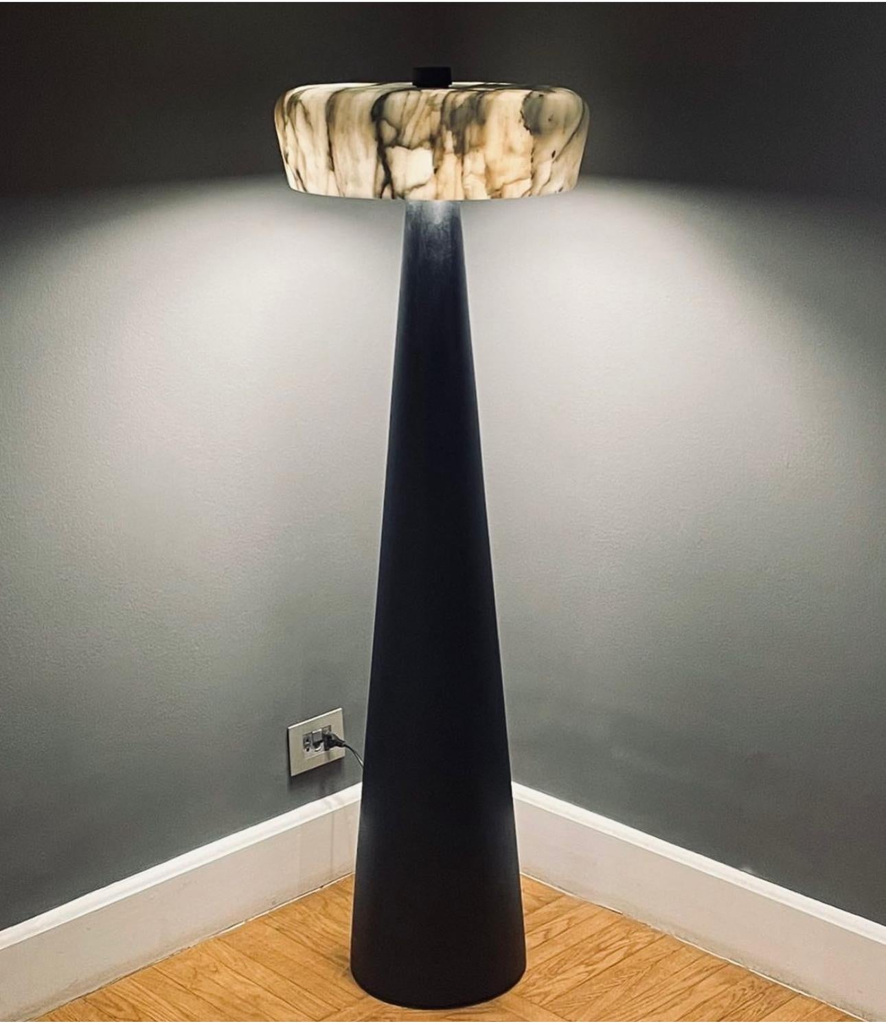Egyptian TOTEM floor lamp with. Carrara lampshade. Handmade in Egypt. For Sale