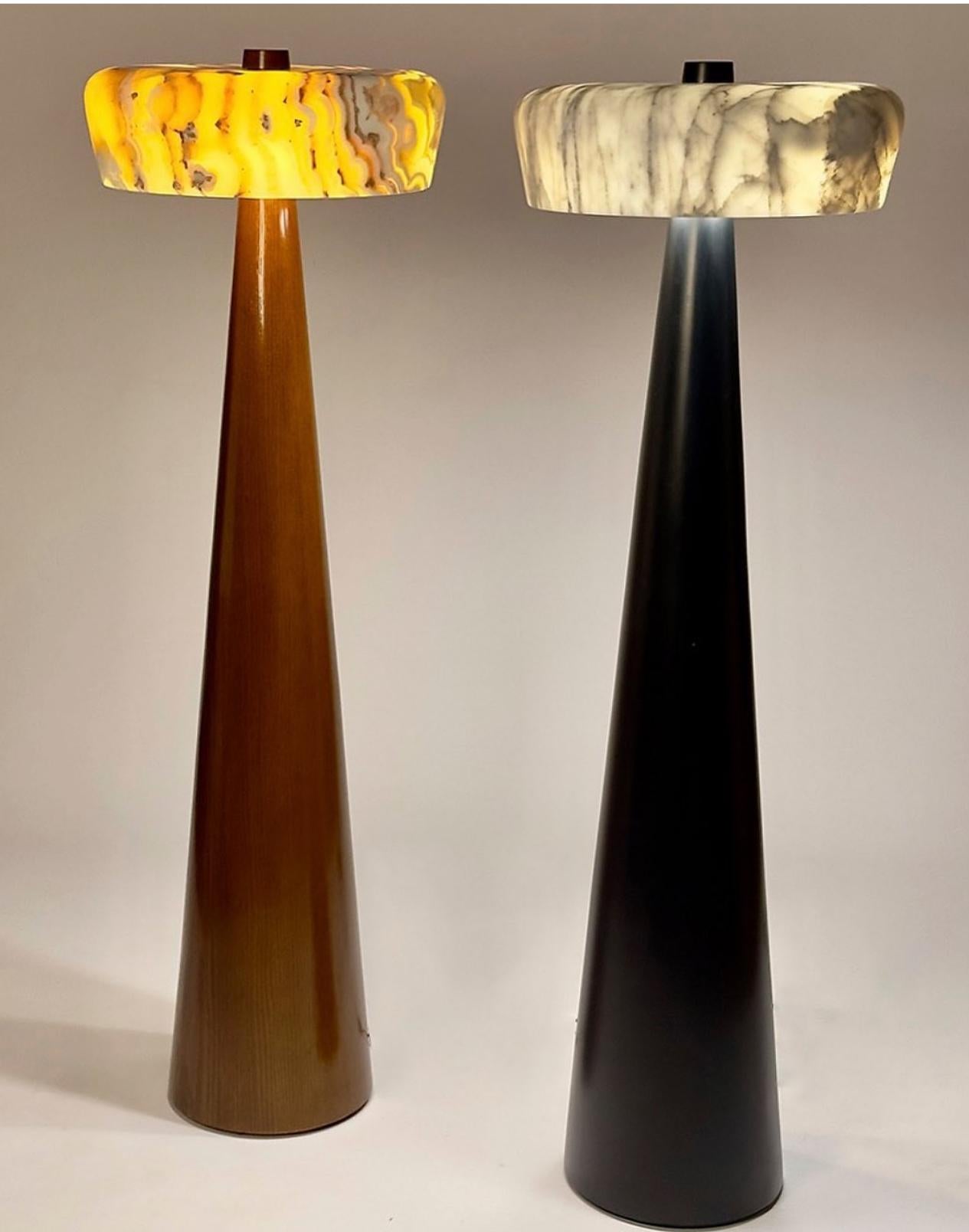 Blackened TOTEM floor lamp with. Carrara lampshade. Handmade in Egypt. For Sale