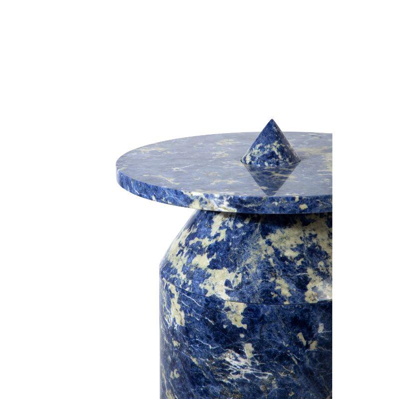Modern Totem in Blu Sodalite Marble Table by Karen Chekerdjian For Sale