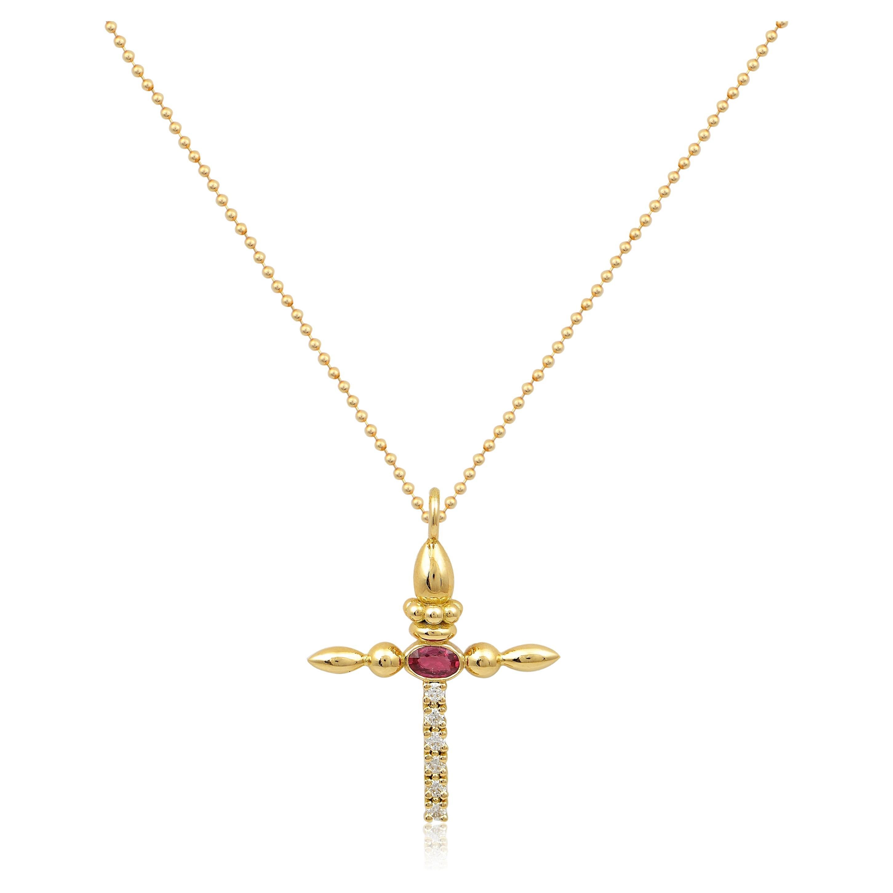 Totem Interchangeable Pendant in 18 Karat Yellow Gold with Diamonds And A Ruby For Sale
