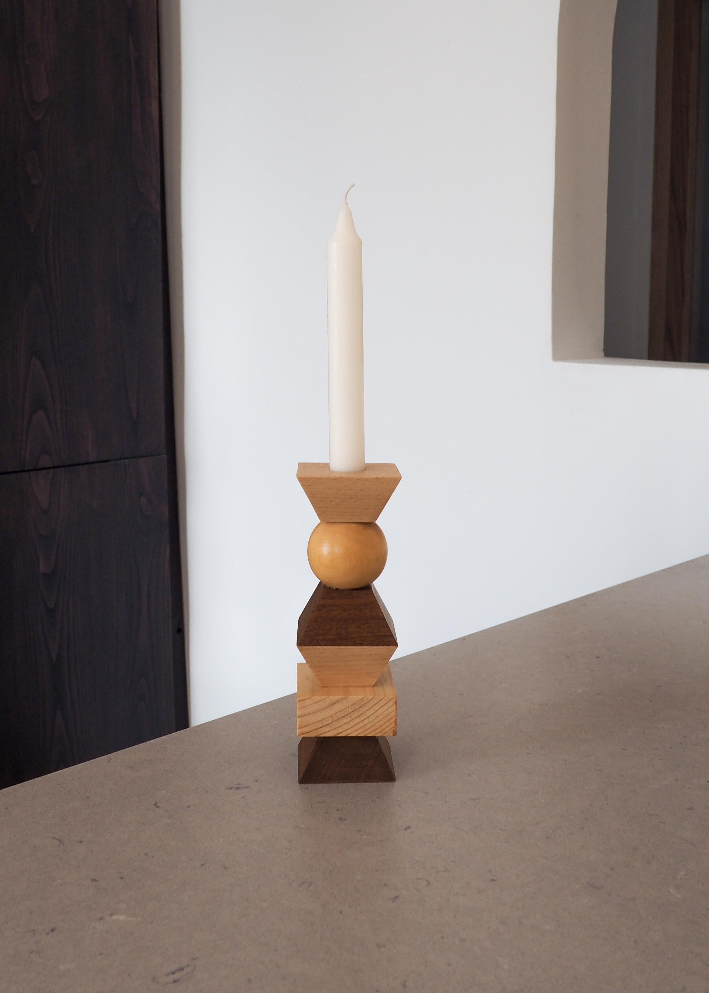 Minimalist TOTEM candlestick, solid wood, handmade in France, OROS Edition  For Sale