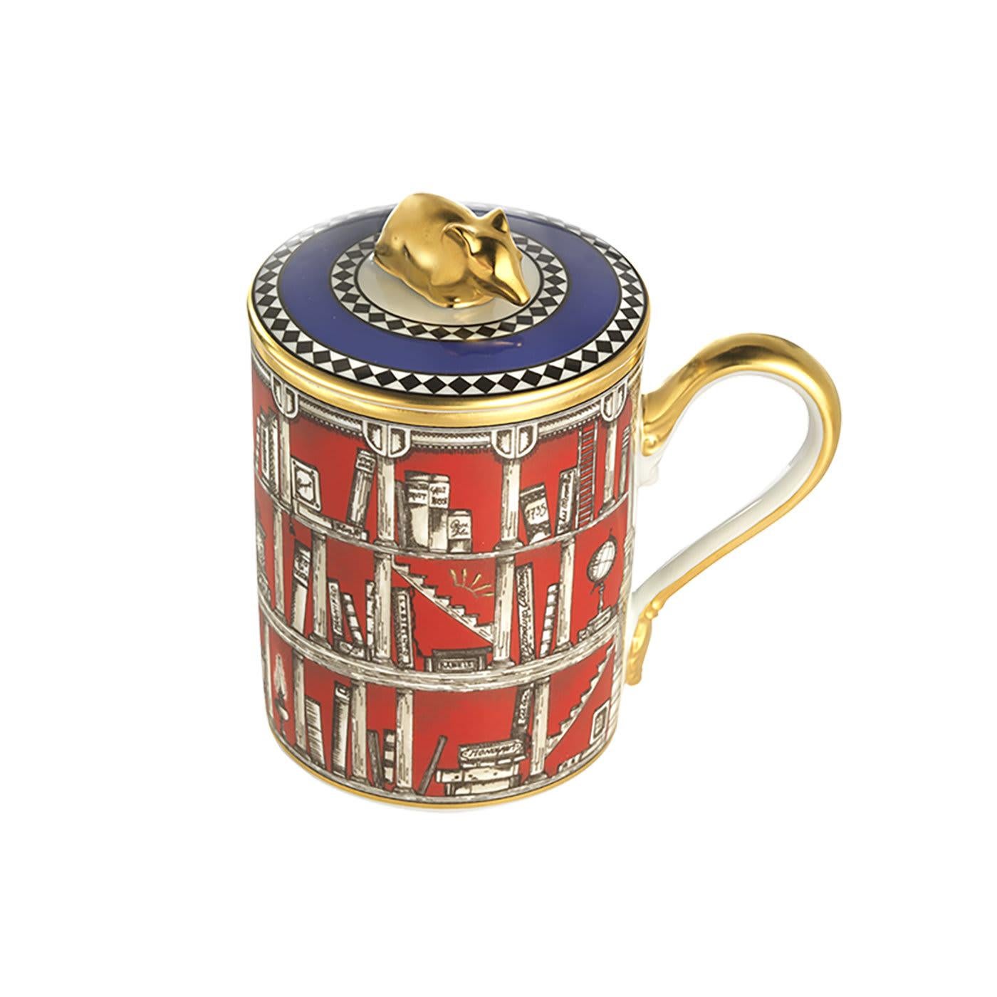 Imagine sipping your warm drink from this elegant, eighteenth-century style decorated mug, crafted from the most exquisite porcelain. Whether it be a gift for yourself or someone else, this superb piece, with its precious gold Mouse Lid, will be a