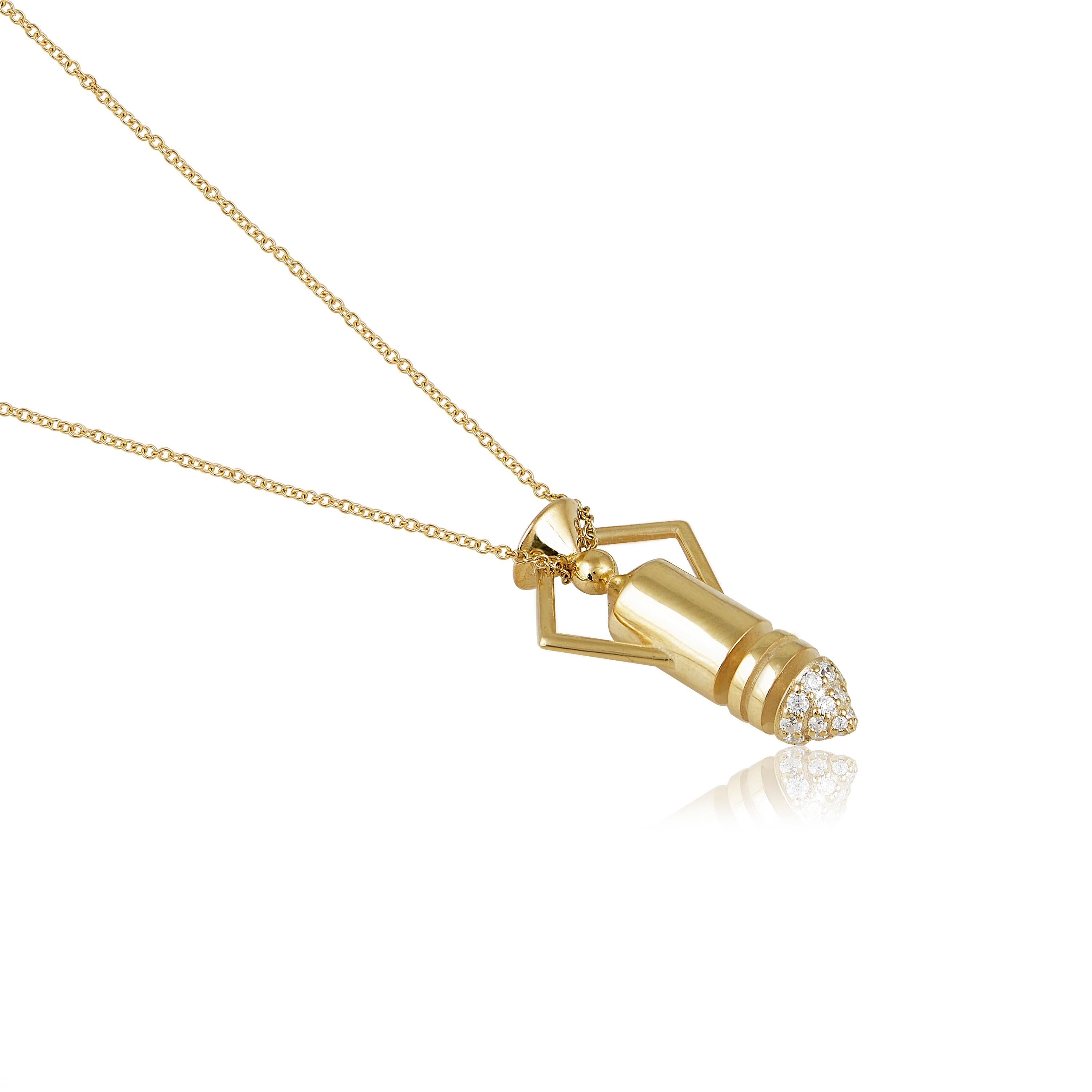 Contemporary Totem Pendant in 18 Karat Yellow Gold with Diamonds For Sale