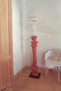 Totem pole hand crafted stone ware statement piece white orange made to order