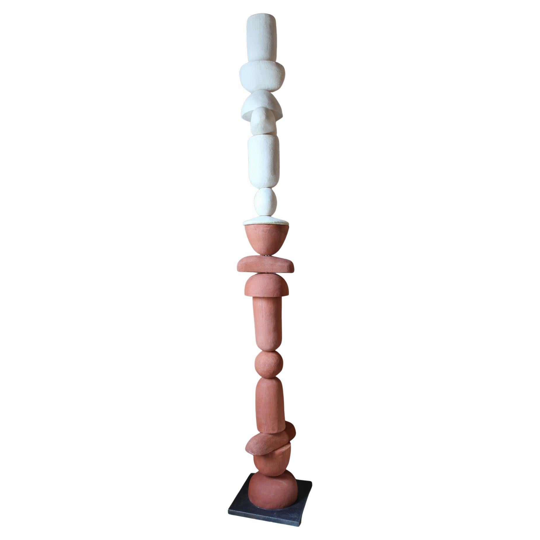 Handmade Ceramic totem Sculpture - Terracotta & White, Studio Wild Orange