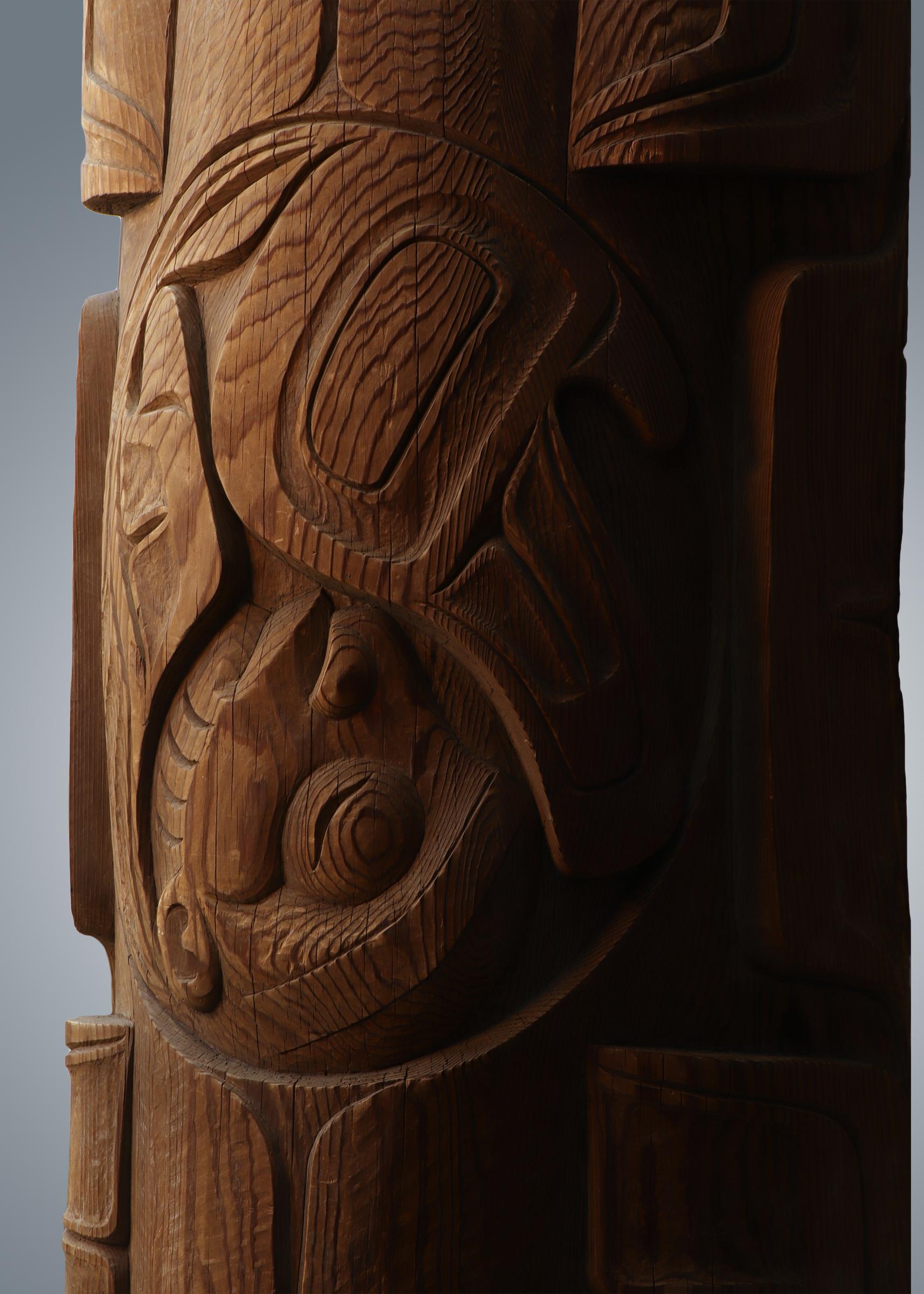 Hand-Carved Shark Mother Totem Pole, 1960s-1970s Northwest Coast Carved Wood by Duane Pasco