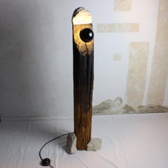 Totem - Sculptural Lighting, Floor Lamp from Reclaimed Burned Wood and Stone