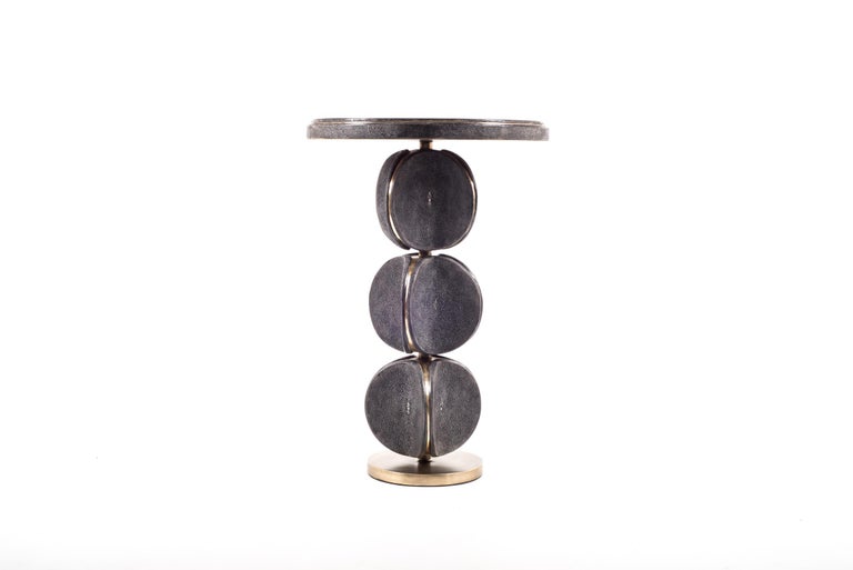 Art Deco TOTEM Side Table in Black Shagreen and Bronze-Patina Brass by Kifu Paris For Sale
