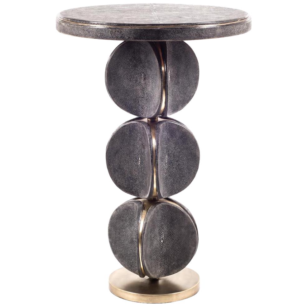 Art Deco TOTEM Side Table in Black Shell & Bronze-Patina Brass by Kifu, Paris For Sale