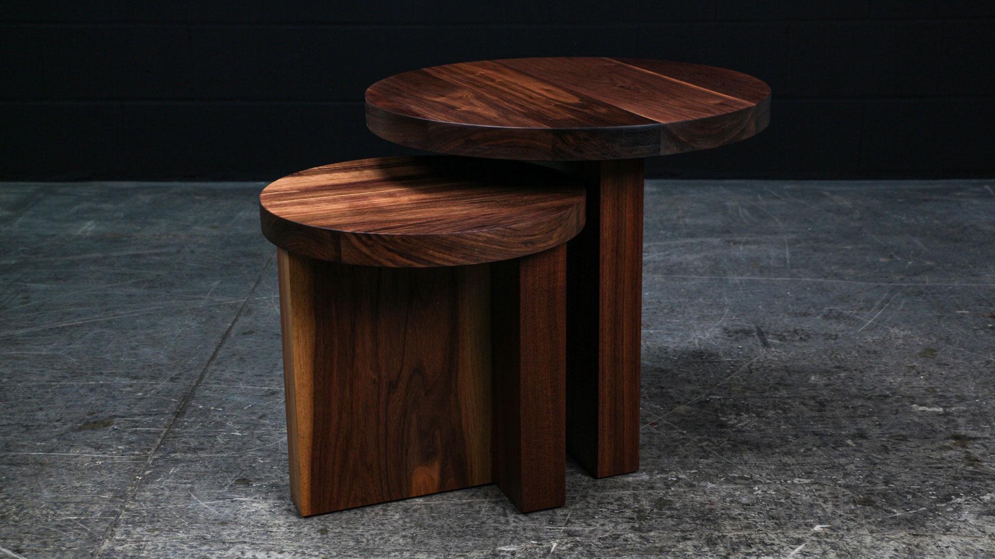 Bleached TOTEM Side Tables in Solid Walnut, by AMBROZIA, ''Floor Model'' For Sale