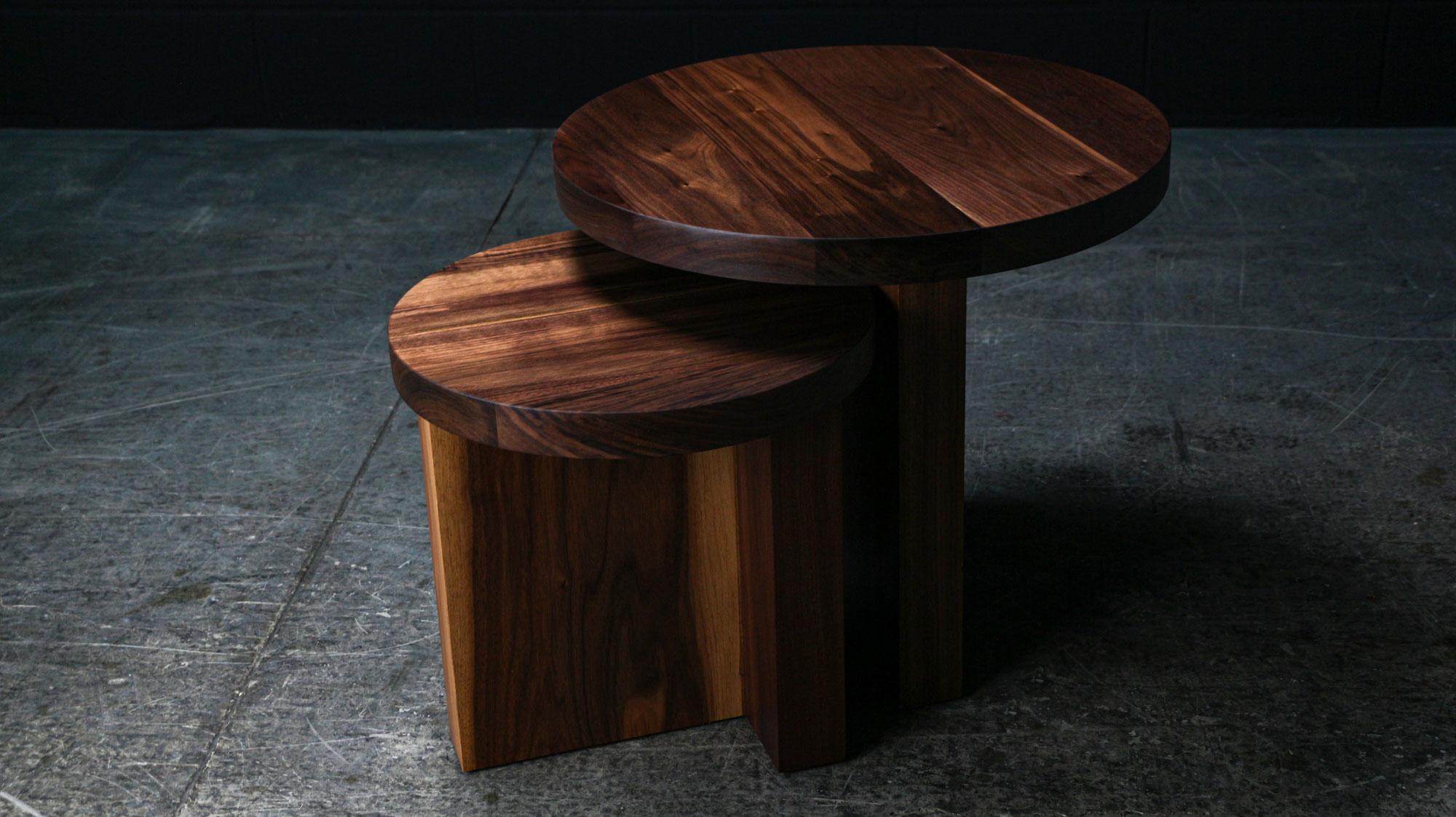 TOTEM Side Tables in Solid Walnut, by AMBROZIA, ''Floor Model'' For Sale 1