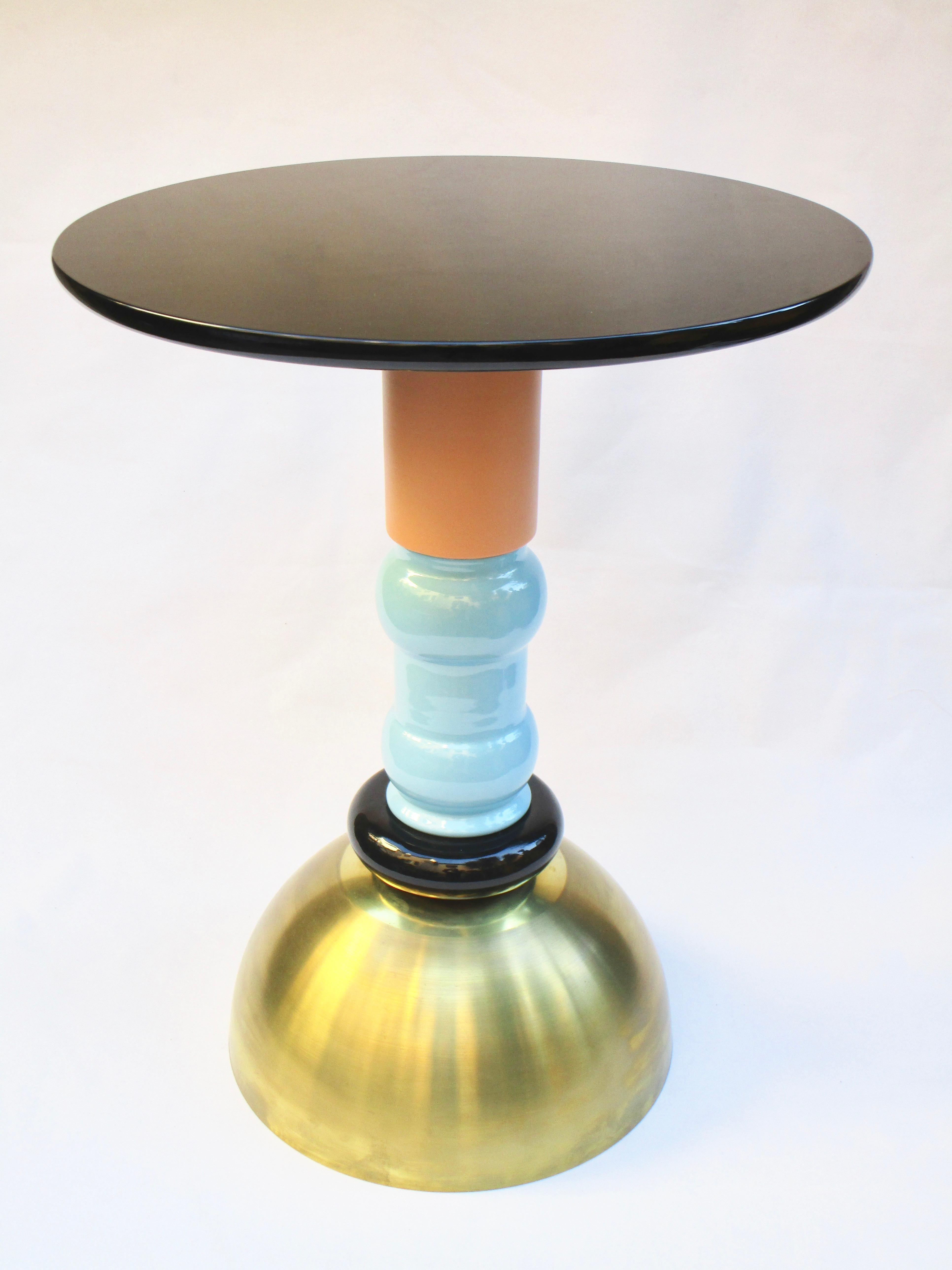 TOTEM Table in Brass, Wood and Ceramic, Handmade in Italy In New Condition For Sale In Firenze, IT