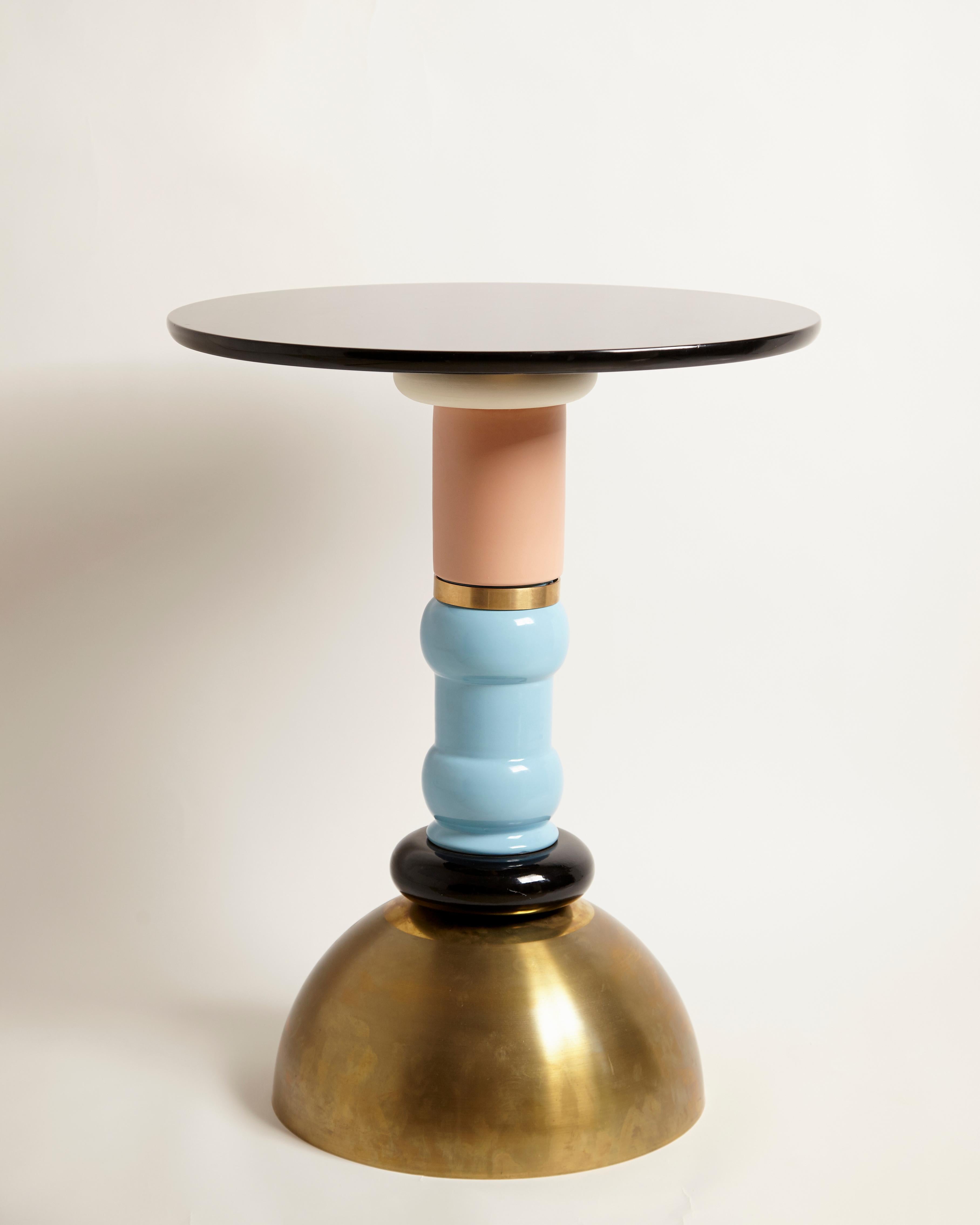 Other TOTEM Table in Brass, Wood and Ceramic, Handmade in Italy For Sale
