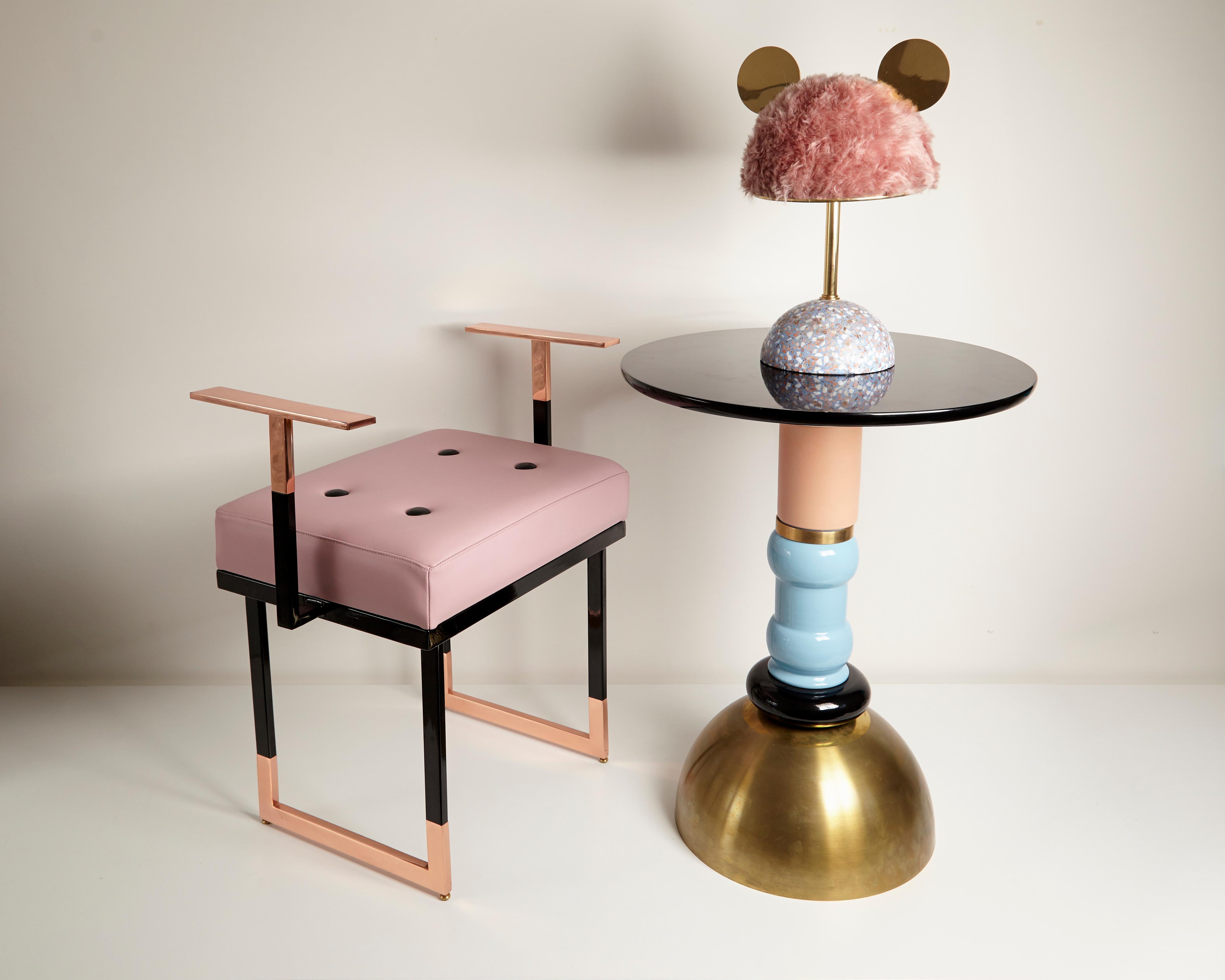 TOTEM Table in Brass, Wood and Ceramic, Handmade in Italy For Sale 2