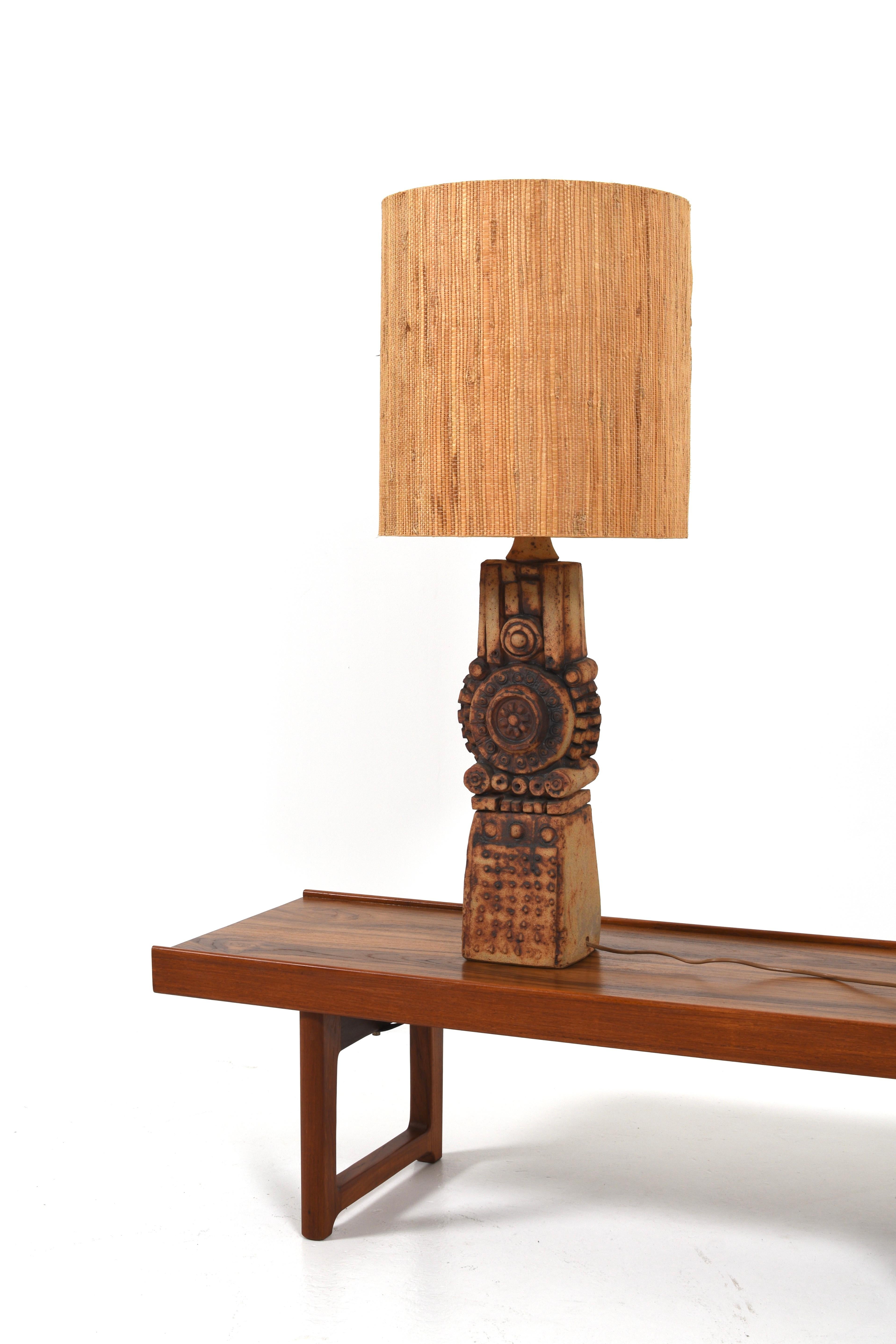 Totem Table Lamp by Bernard Rooke with rattan lampshade, 1970s For Sale 1