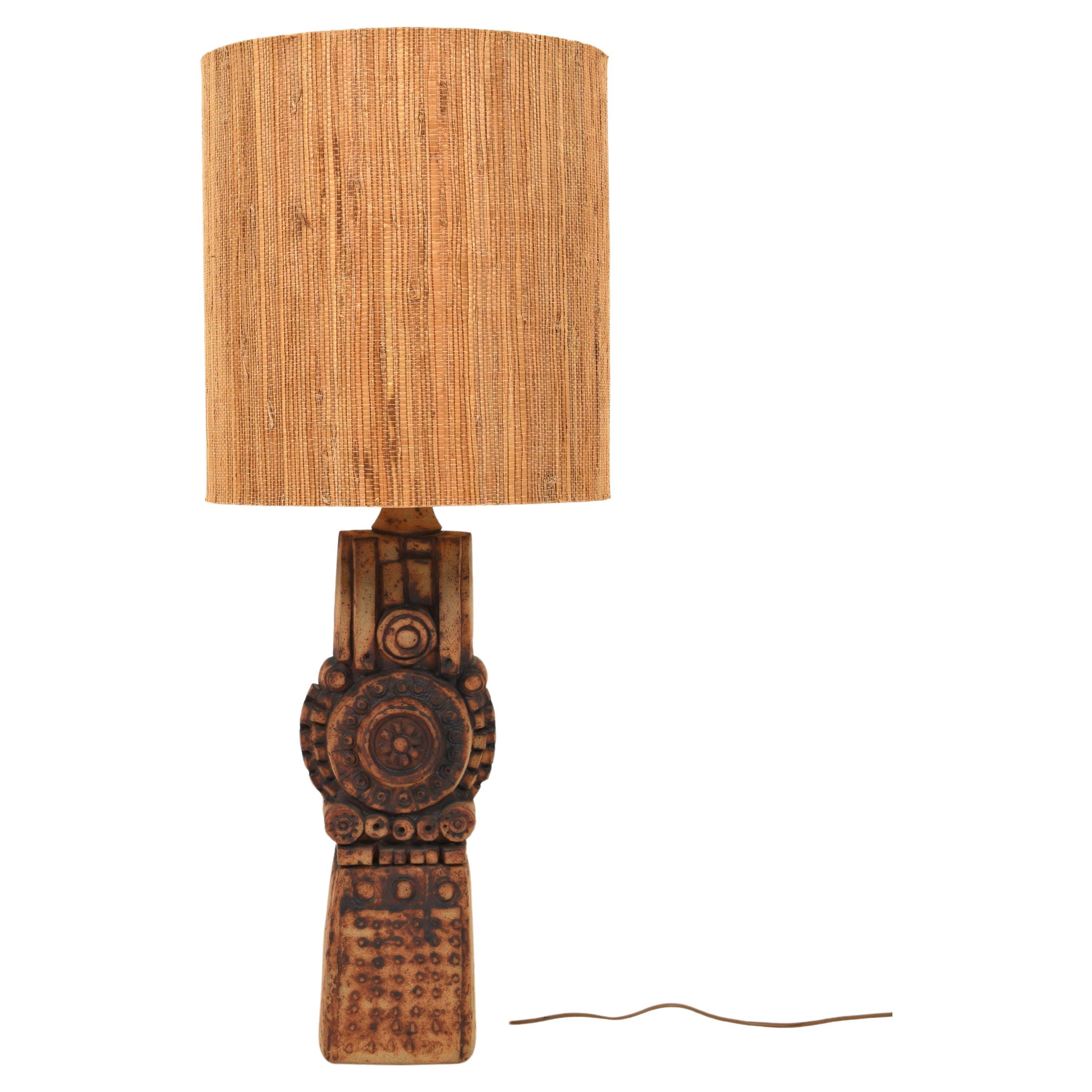 Lampe de bureau Totem de Bernard Rooke avec abat-jour en rotin, 1970